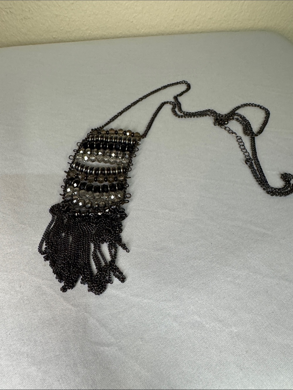 Statement Black and Gunmetal Fringe Necklace
